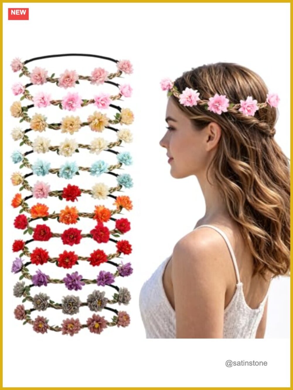 12PCS Flower Crown Headbands Adjustable Boho Floral Hair Accessories